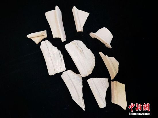 圖為靜寧縣賈河鄉(xiāng)竇坪村出土的彩陶片、紅陶片。 夏劍鋒 攝