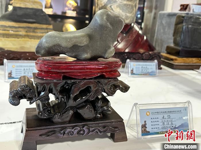 8月3日——7日，2023中國(蘭州)絲綢之路國際賞石文化節(jié)在甘肅國際會展中心舉行。圖為名為《虎符》的黃河石。楊娜 攝</p><p>