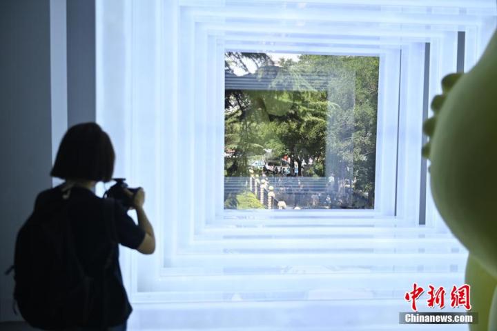 圖為游客參觀藝術(shù)展。中新社記者 李亞龍 攝