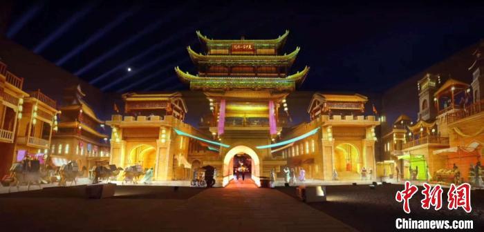 2024年7月15日，甘肅嘉峪關(guān)開啟“夜游”模式。圖為夜游燈光劇《天下嘉峪關(guān)》光影效果。(甘肅嘉峪關(guān)關(guān)城景區(qū)供圖)